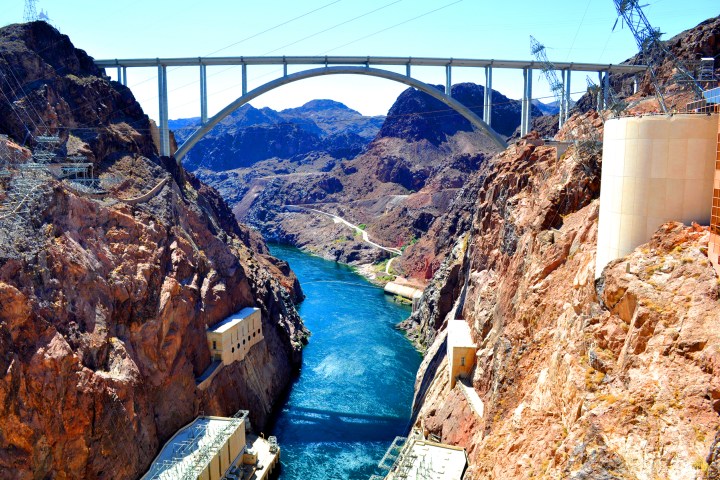 a canyon with Hoover Dam in the background
