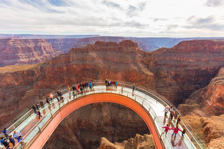 a canyon with Grand Canyon Skywalk in the background