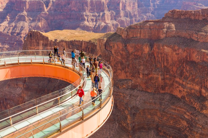 a canyon with Grand Canyon Skywalk in the background
